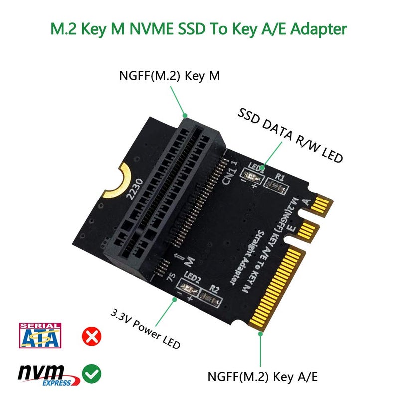 Mustpoint M.2 NGFF nvme SSD to M.2 Key A/E Adapter (Vertical Installation) for 2280 Type SSD - Image 1